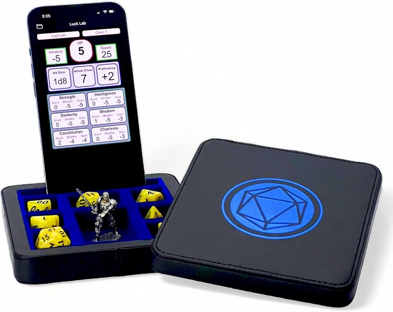 Luck Lab Compact Magnetic Dice Case with Tray and Phone Stand - Dice and Miniature Staging and Storage for RPG,D&D Tabletop Gaming (Blue) - Image 1